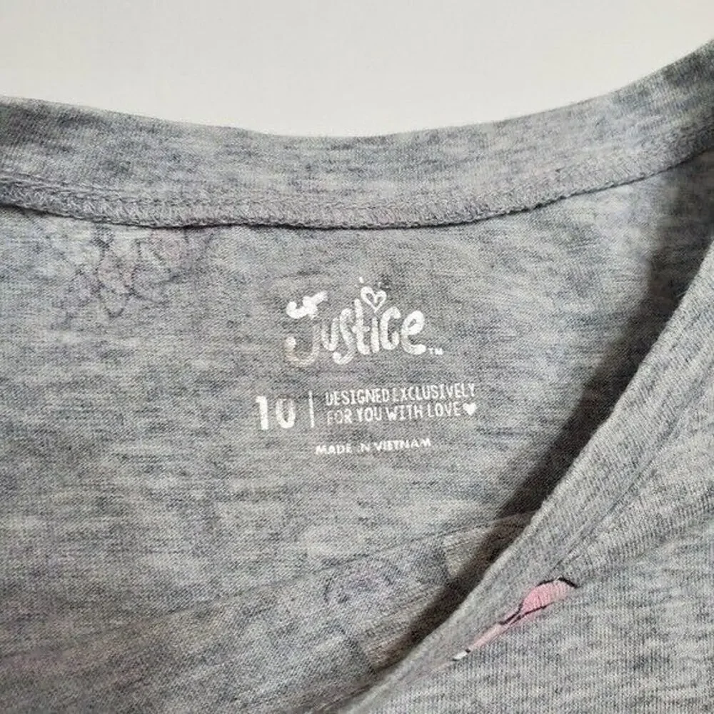 Justice Shirt Girls 10 Grey Unicorn Comfort Stretch Graphic Tee‎ All over Print